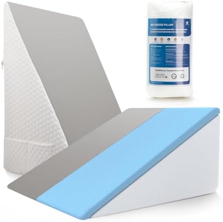 [2025 New 12" Memory Foam Wedge Pillow for Sleep Apnea, Sleeping, Acid Reflux Relief, Snoring, Dual Sided Cooling & Warm Fabric Triangle Pillow Wedge for After Surgery, Back, Leg - Gray