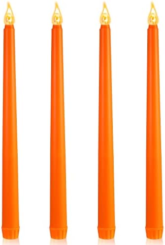 Honoson 4 Pieces Halloween LED Taper Advent Candles Flameless Taper Flickering Candles for Halloween Christmas Advent Rituals Holidays Church, Celebration Home Decor(Orange,Classic Style)