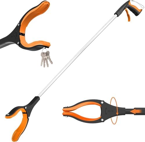 59 INCH Extra Long Grabber Reacher Tool，Trash Picker Pick Up Stick with Strong Grip Magnetic，360°Rotating Anti-Slip Jaw 4" Wide Claw Opening,Hand Grabber for Seniors (OrangeSilver, 59 Inch)