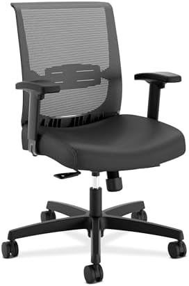 HON Convergence Ergonomic Office Chair, Breathable Back Support Mesh, Adjustable Arms, Computer Seating with Lumbar Support, Swivel Wheels, Synchro-Tilt Recline, Vinyl, Black