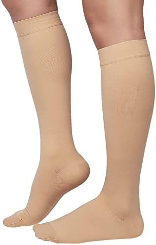 MGANG® 20-30 mmHg Compression Socks, Knee High Compression Stocking for Men and Women, Closed Toe, for Varicose Veins, DVT, Swelling, Edema, Shin Splints, Beige X-Large