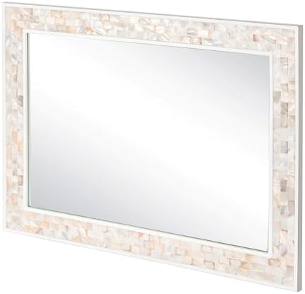 Tanmicoshomy 30 x 40 Inch Rectangle Wall Mirror, Natural Shell Framed Rectangular Mirror for Bathroom, Vanity, Bedroom, Living Room, Entryway, Wall Mounted Horizontal or Vertical, White