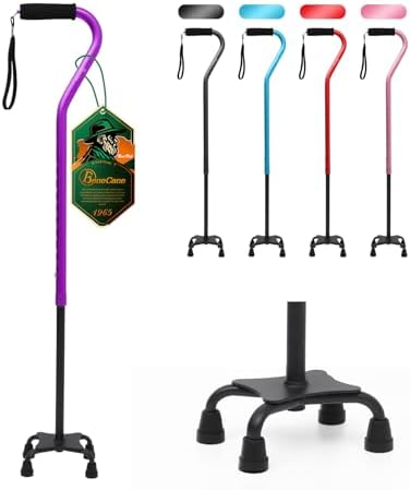 BeneCane Quad Cane Adjustable Walking Cane with Offset Soft Cushioned Handle for Men & Women Lightweight Comfortable with 4-Pronged feet for Extra Stability