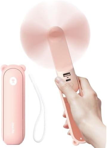 JISULIFE Handheld Fan with 4500 mAh Powerbank Max 46 Hours Runtime,Pocket Fan Portable Battery Operated or USB Powered Folding Personal Fan,3 Speeds,Gifts for Women Men Kids Gift for Festival-Pink