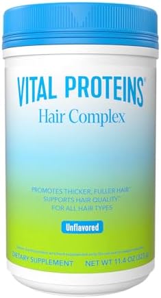 Vital Proteins Collagen Peptides + Biotin 10000mcg Hair Complex, Hair Growth Supplement - Clinically Studied Lustriva to Promote Thicker Fuller Hair, 20g Unflavored Collagen for Women 11.4oz Powder
