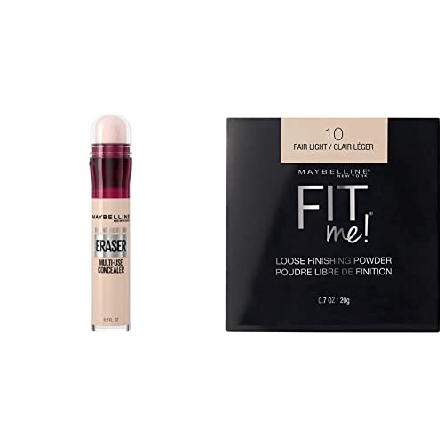 Maybelline Fit Me Loose Setting Powder, Face Powder Makeup & Finishing Powder, Fair Light, 1 Count & Instant Age Rewind Eraser Dark Circles Treatment Multi-Use Concealer, 110, 1 Count