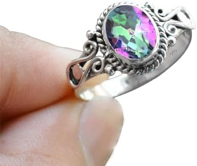 Elegance in Every Detail: Handmade 925 Sterling Silver Rings with 6x8 Oval Natural Gemstones (US Ring size 4, Amethyst)