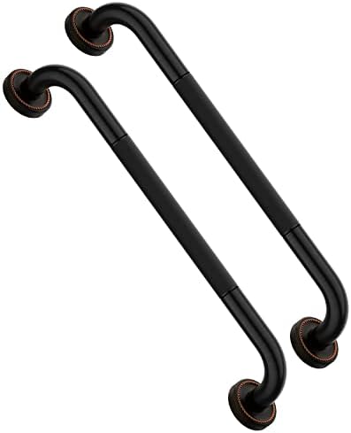 2 Pack 20 Inch Bronze Shower Grab Bar Matte Black, Munzong Antique Brass Bathroom Grab Bar w/Anti-Slip Knurled Grip, Bathroom Balance Bar, Safety Handrail Support, Injury Elderly Senior Assist Handle