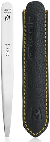 Diabetic Rounded Tweezers in Leather FINOX Surgical Stainless Steel Safety Round Tip tweezers for Facial Hair Remover Tweezers with easy grip -Eyebrow Plucking Tweezer -Eyebrow Plucker -German, 4404