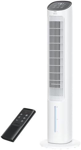 Dreo Tower Fan for Bedroom, 40" Evaporative Air Cooler, Cooling Fans That Blow Cold Air with 80° Oscillating, Removable Water Tank, 3 Modes 4-Speed, Remote Control, Quiet Floor Fan, 7H Timer，White