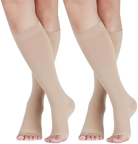 LIN PERFORMANCE Compression Socks for Women and Men Knee High Open Toe Medical Compression Stockings Varicose Vein Swollen legs Travel