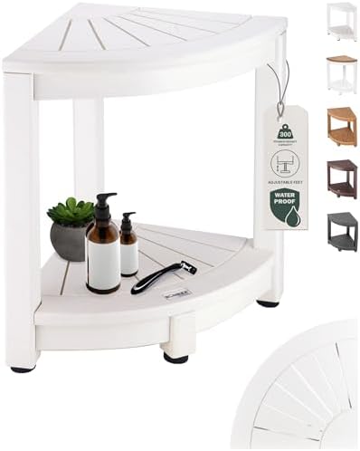 Waterproof Corner Shower Stool - White Waterproof Shower Bench for Shaving Legs & to Sit On - Easily Assembled Corner Bench & Shelf - Restroom Organizer - Restroom Decor