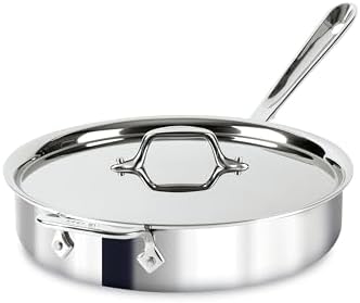 All-Clad D3 3-Ply Stainless Steel Sauté Pan with Lid & Handle 3 Quart, Induction, Oven Broiler Safe 600F, Multi-Cooktop, Deep Frying Pan, Everyday Pan, Skillet, Pots and Pans, Cookware, Kitchen Silver