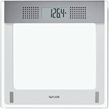 Taylor Digital Bathroom Talking Scale, 5 Languages, Scales Body Weight, White Scale Clear Glass Stainless Steel Accents, 440LB Capacity, Clear Stainless Steel Accents (5294756)