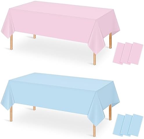 MASHAN 6Pack Gender Reveal Tablecloths, Disposable Plastic Pink and Blue Tablecloth, Rectangle Table Covers for Boy or Girl Baby Shower Party Decorations,54×108 Inch