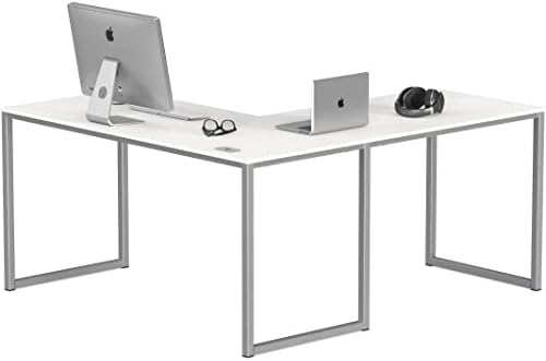 SHW Mission 55 x 60 Inches L-Shape Home Office Computer Desk, White