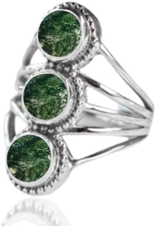 Solid 925 Sterling Silver Ring For Womens, 3 Stone Ring, Unique Handcrafted Ring for Her, Wedding, Anniversary, Engagement, Birthday, Christmas Gift (US Ring size)