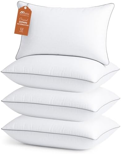 Sasttie King Size Pillows Set of 4, Hotel Collection Bed Pillows for Side, Back, and Stomach Sleepers - Down Alternative Plump Filling - White, 4 Pack, King