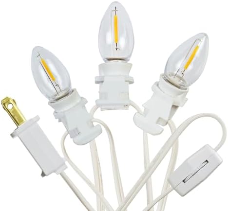 3 Base C7 String Bulbs Christmas Village Light Accessory Cord with 3 LED Light Bulb Universal Clip White Cord with On/Off Spare Fuse Switch Plugs for Decorations Christmas Village House