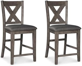 Signature Design by Ashley Caitbrook Rustic 24.63" Counter Height Upholstered Barstool, Set of 2, Gray