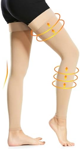 Ailaka Medical Compression Stockings for Women Men, Thigh High Footless 20-30mmHg Graduated Compression Socks with Silicone Band for Varicose Veins, Edema, Post-Surgery