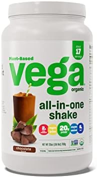 Vega Organic All-in-One Vegan Protein Powder, Chocolate - Superfood Ingredients, Vitamins for Immunity Support, Keto Friendly, Pea Protein for Women & Men, 25 Oz (Packaging May Vary)