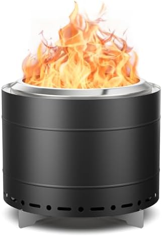 19.5 inch Smokeless Fire Pit with Carry Bag, Stainless Steel Outdoor Smokeless Firepit, Wood Burning Fire Pits for Camping, Bonfire,Low Smoke Firepit for Outside(Black)