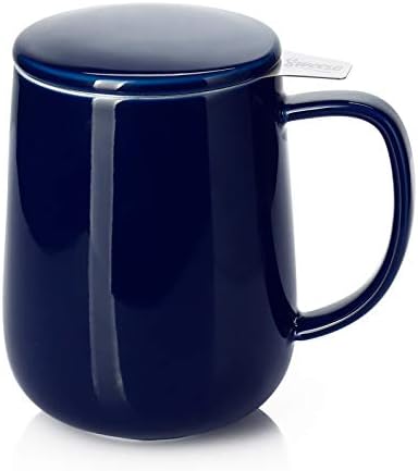 Sweese 20oz Porcelain Teacup with Infuser and Lid, Large Tea Mug for Loose Tea - Microwave and Dishwasher Safe, Insulated, Modern Design for Tea Lovers