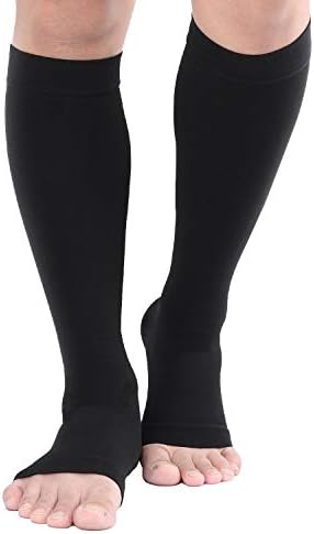 TOFLY® Compression Stockings (Pair), Medical Grade Firm Support 20-30mmHg, Opaque, Unisex, Open Toe Knee High Compression Socks for Varicose Veins, Edema, Shin Splints, Nursing, Travel, Black S