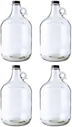 FastRack Clear 1 Gallon Glass Jug w/ Polyseal Caps | Pack of 4 | Food Grade – BPA Free Glass for Fermentation, Storage & Brewing | 128oz Large Jug for Home Brewing, Kombucha, Wine & Beer