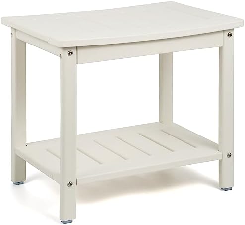 HDPE Shower Bench, Shower Stool with Storage Shelf 2-Tier Spa Stool for Inside Shower,Water Resistant & Non-Slip Design Shower Seat (White L Size)