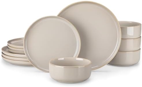 vancasso PLAYA Plates and Bowls Sets,12 Pieces Grey Dinnerware Sets for Kitchen,Reactive Glaze Dishes Set for 4,Dishwasher and Microwave Safe