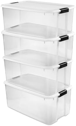 Sterilite 4-Pack Ultra Latching Box, Storage Bins with Lids, Clear Plastic, 116 Quart - Heavy-Duty Organizing Containers for Closet, Bathroom, and Office
