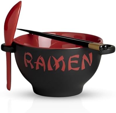 Ceramic Ramen Bowl Set with Chopsticks and Spoon - Microwavable Noodle Bowl Ramen Gift Set - Japanese Bowls for Instant Noodles, Pho, Udon Noodles, Miso Soup - Microwave & Dishwasher Safe (Red, 21 oz)