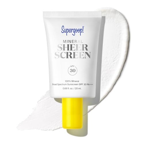 Supergoop! Mineral Sheerscreen SPF 30 PA+++, 0.68 fl oz - Mineral, Broad Spectrum Face Sunscreen + Primer + Helps Filter Blue Light - Satin Finish - For All Skin Types