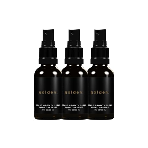 Golden Grooming Beard Growth Spray – Natural Biotin & Vitamin E Formula to Boost Beard Growth, Thickness & Strength (3-pack)