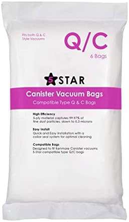 6 Pack Type Q/C HEPA Replacement Vacuum Bags Compatible with Kenmore and Sears Canister Vacuum Fits Kenmore 5055 50557 50558 53291 Replace Part 53292.