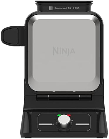 Ninja BW1000C Belgian Waffle Maker, Nonstick, 5 Shade Settings, Easy to Clean, Black/Silver, 12 inch