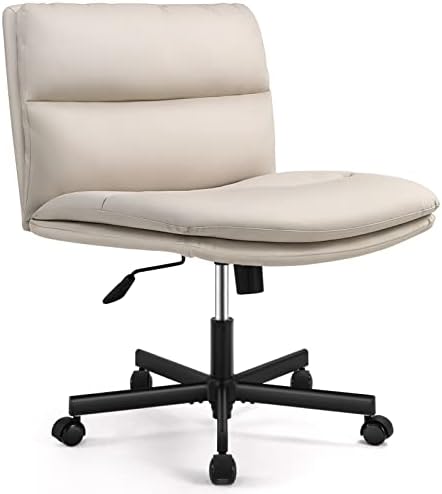 EMIAH Armless Office Desks Chair with Wheels PU-Padded Vanity Chair Mid-Back Ergonomic Home Office Computer Chair Comfortable Adjustable Swivel Task Chair with Thickened Cushion