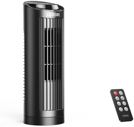 13" Bladeless Tower Fan with 3 Speeds, 4 Mode (AI, Normal, Natural, Sleep), Touch Screen + Remote Control, 12H Timer, 80° Oscillation, Fast Cooling, Desk Fan for Bedroom Home Office Desktop