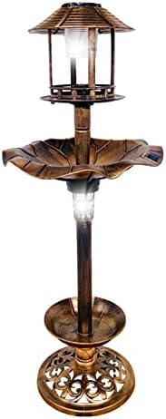 BTEXPERT BB5171 Outdoor Solar Garden Bird Bath Vintage Lighted Pedestal Fountain Flower Birdbath Planter Accents Yard Statue Feeder, Decorative Cage, Fillable Stand Polyresin, Bronze 1