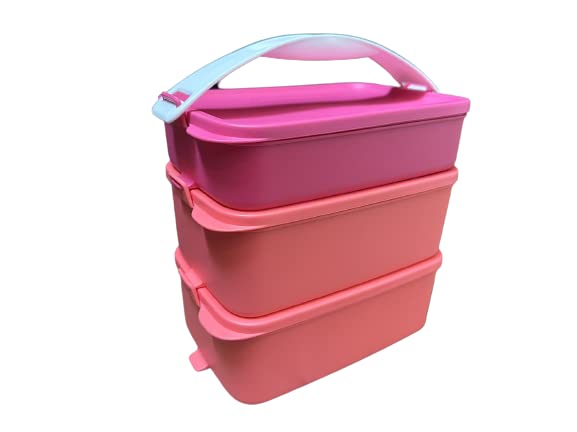 NewTupperware Lunch Box Stackable Pak N Carry Click To Go Handle Set of 3