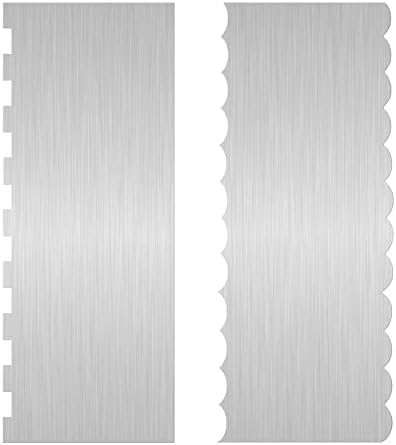 2 Pc Stainless Steel Cake Scraper Cake Decorating Tools Edge Side Jagged Wave Double Sided Patterned Comb Metal Cake Carving Smoothing Cream Pastry Baking(CS-21，CS-25)