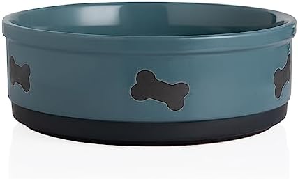 Sweejar Ceramic Dog Bowls with Bone Pattern, Dog Food Dish for Large Dogs, Porcelain Pet Bowl for Water 70 Fl Oz (Fog Blue)