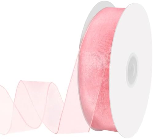 Pink Sheer Ribbon 100 Yards 1 Inch Organza Chiffon Tulle Ribbon for Wedding Bows Crafts Flower Bouquet Gift Wrapping Party Christmas Decorations