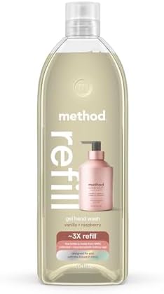 Method Gel Hand Soap Refill, Vanilla + Raspberry, Biodegradable Formula, 34 Fl Oz (Pack of 1) (Packaging May Vary)