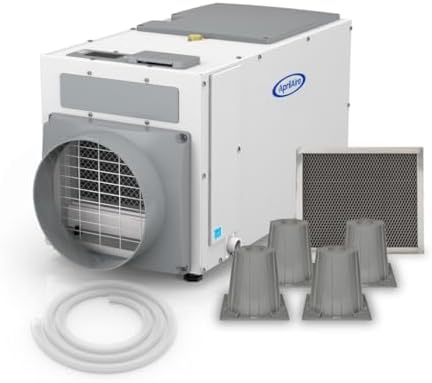 AprilAire E100 Pro Dehumidifier Bundle - 100 Pint Whole House Dehumidifier - Full Complete Kit - Crawl Spaces, Basements, Whole Homes, Commercial up to 5,500 sq. ft - 5 Year Warranty Included