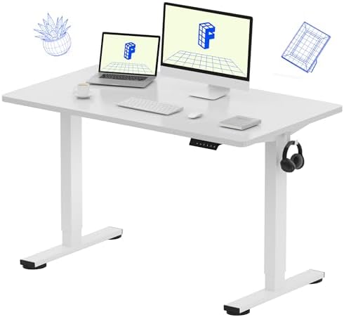 FLEXISPOT EN1 One-Piece Standing Desk, 48 x 24 Inches Solid Desktop Height Adjustable Desk, Electric Sit Stand Up Desk Home Office Desks (White Frame + White Desktop)