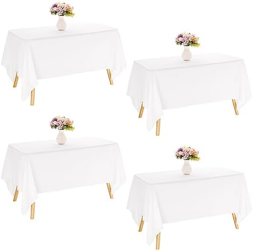 4 Pack Rectangle Tablecloth 60x102 Inch White Washable Polyester Table Cover for Wedding Dining Table Buffet Parties Banquet Decoration（White）