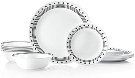 Corelle Vitrelle 18-Piece Service for 6 Dinnerware Set Triple Layer Glass and Chip Resistant, Lightweight Round Plates and Bowls Set, City Block